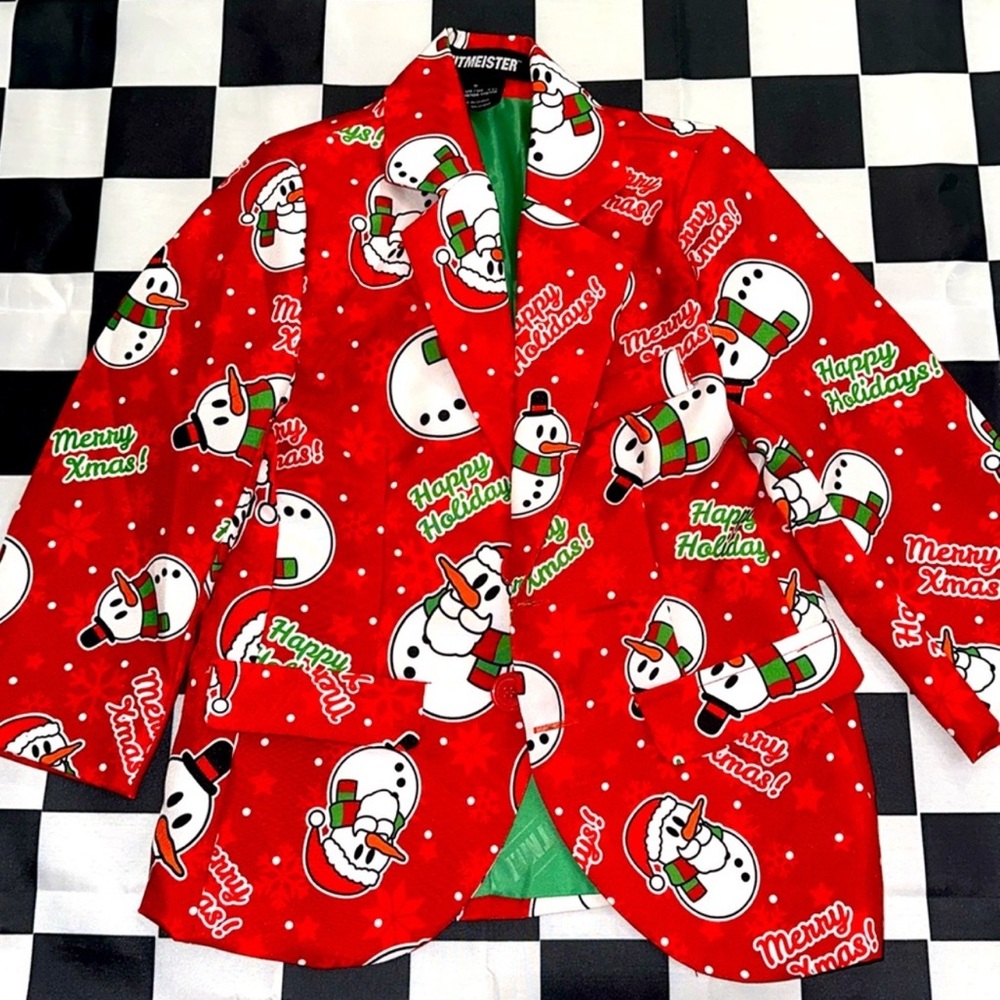 Suitmeister Boys Snowman All-Over Christmas Print Festive Dressy Blazer Small